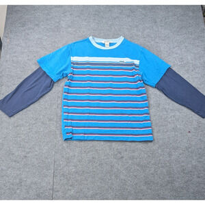 Retro Fox T Shirt Boys Large Blue Striped Layeres Cotton Crew Neck Y2K Skater